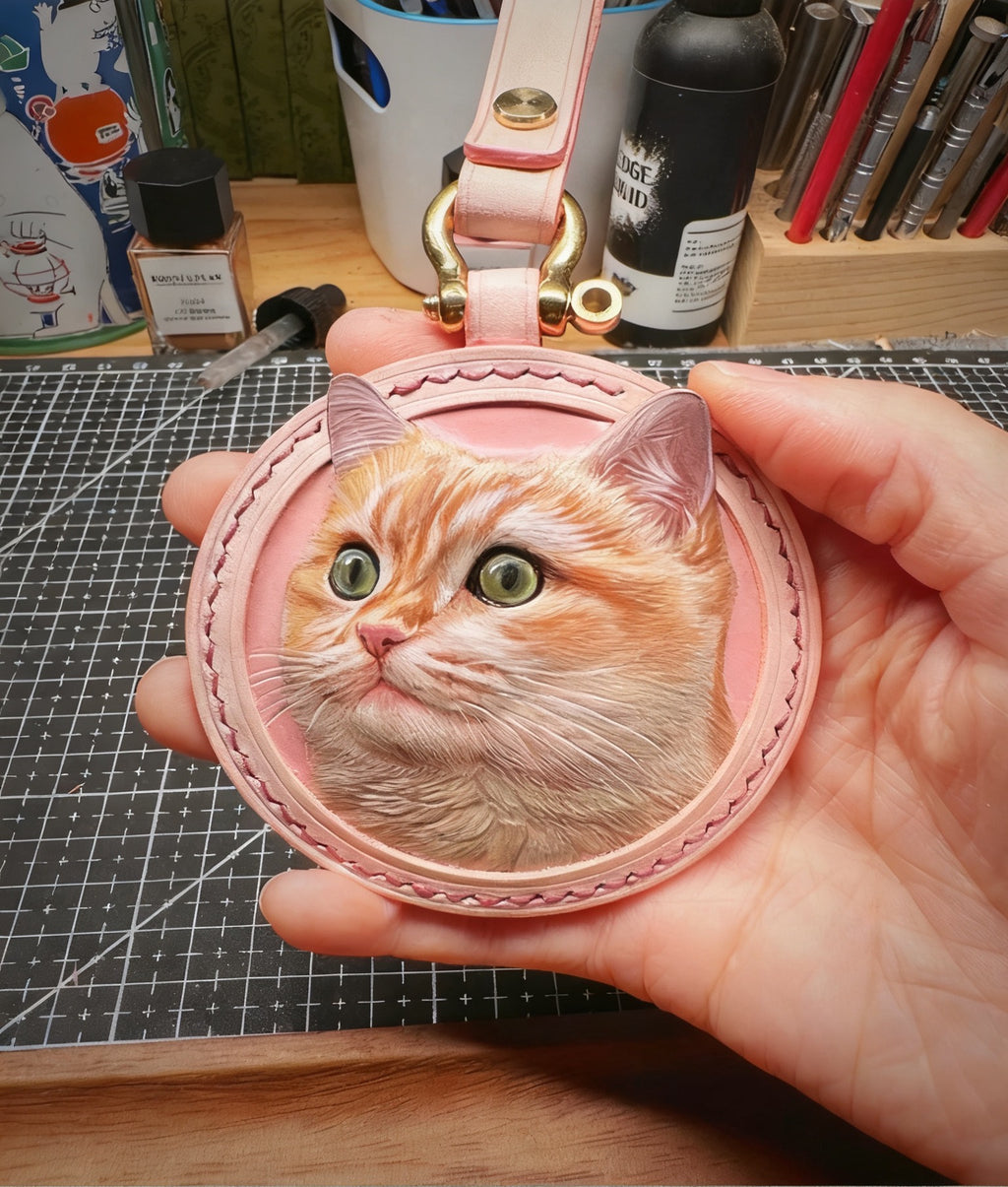 Master-Crafted Custom Pet Portrait Leather Plaque