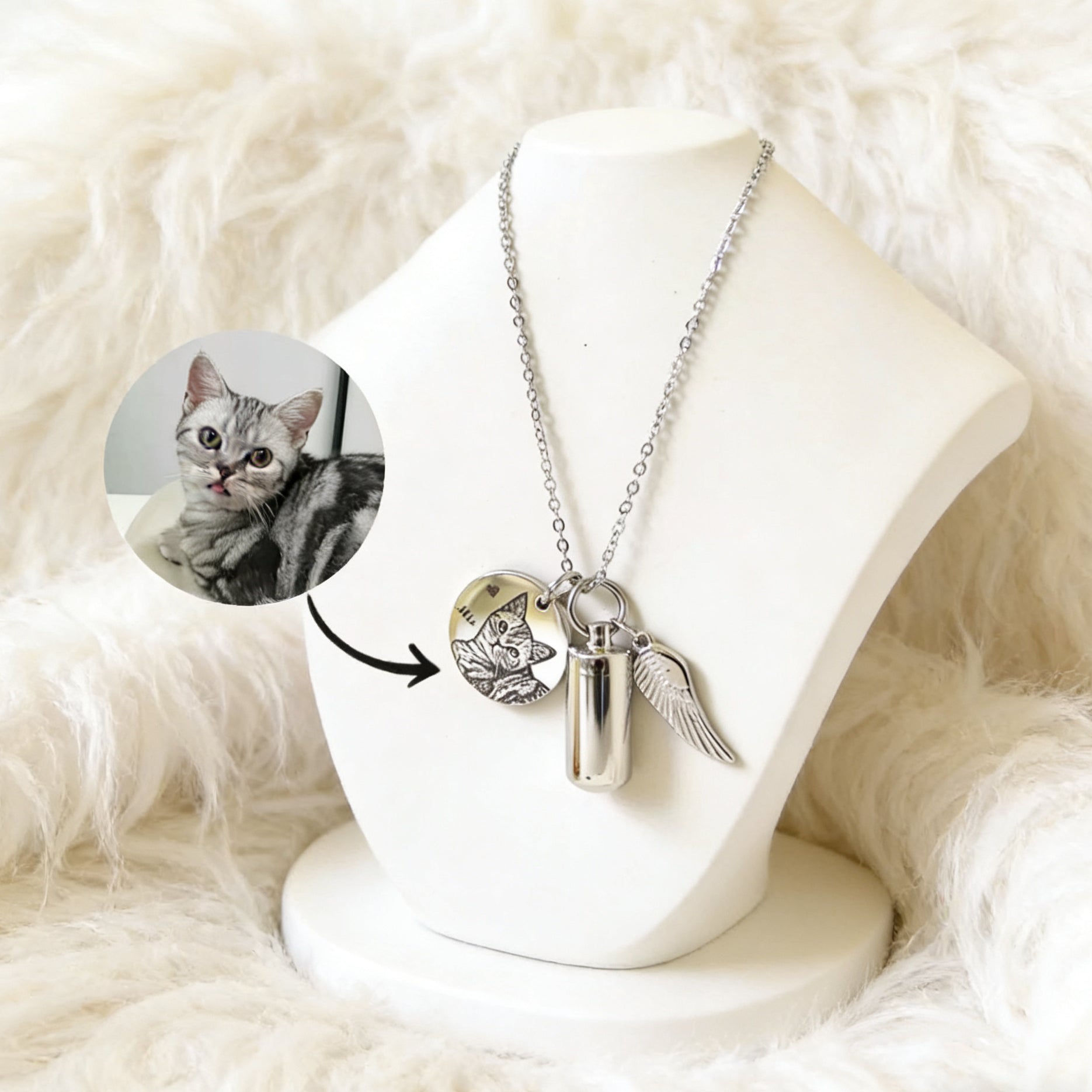 「Winged Angel」Custom Pet Hair & Ashes Memorial Necklace