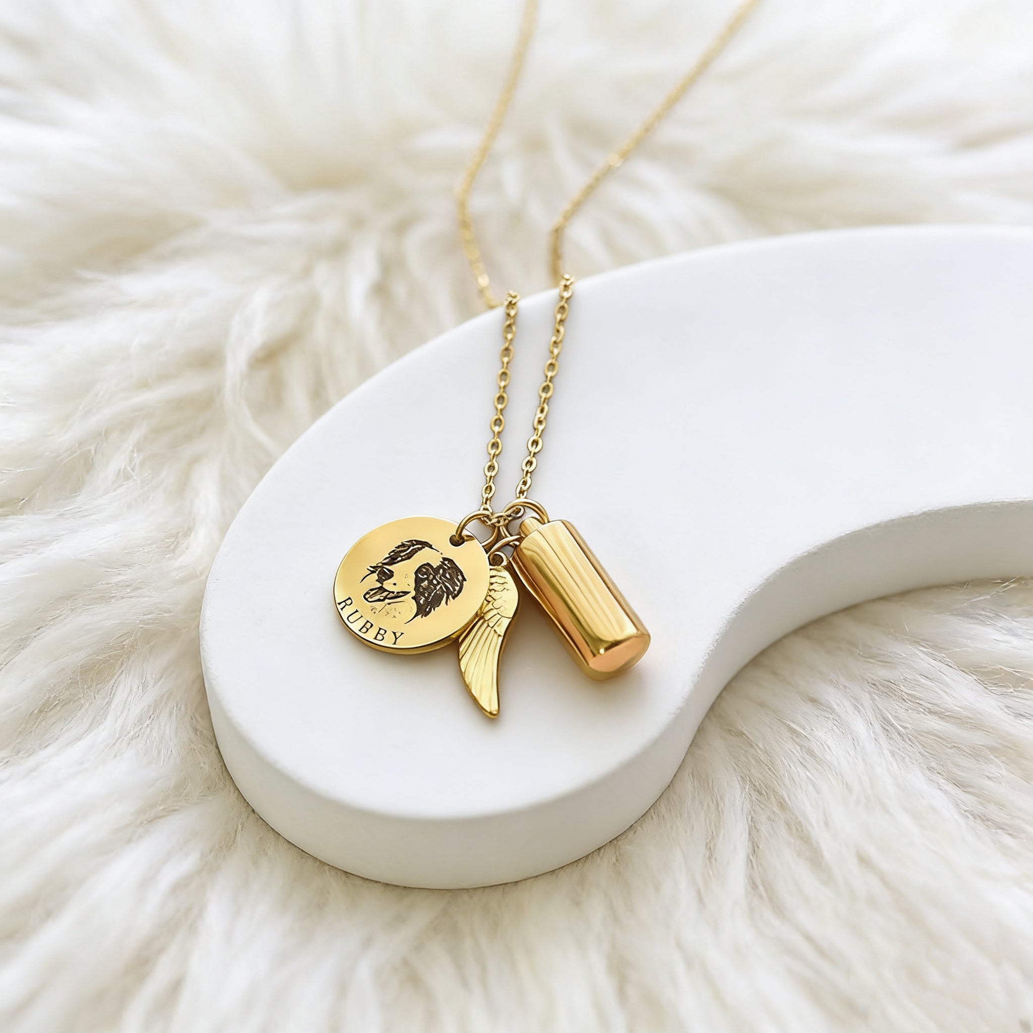 「Winged Angel」Custom Pet Hair & Ashes Memorial Necklace