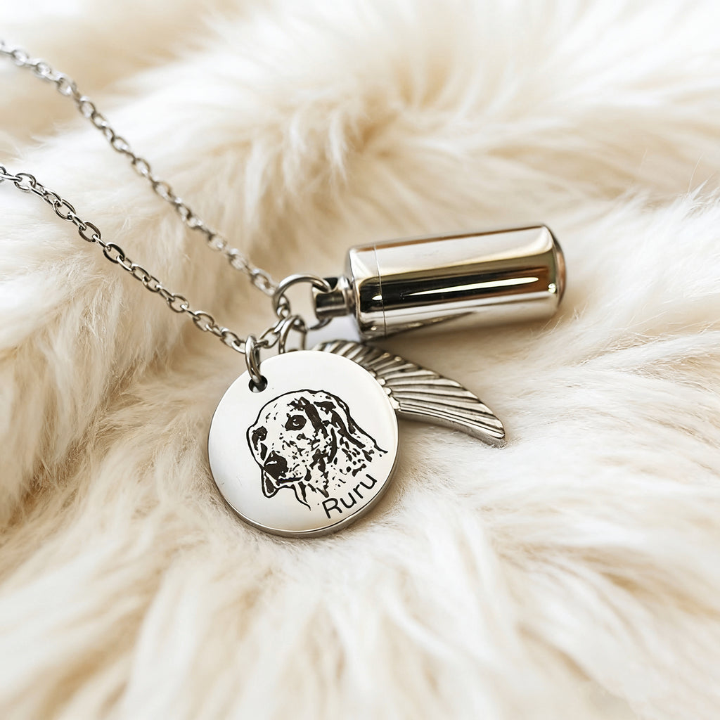 「Winged Angel」Custom Pet Hair & Ashes Memorial Necklace