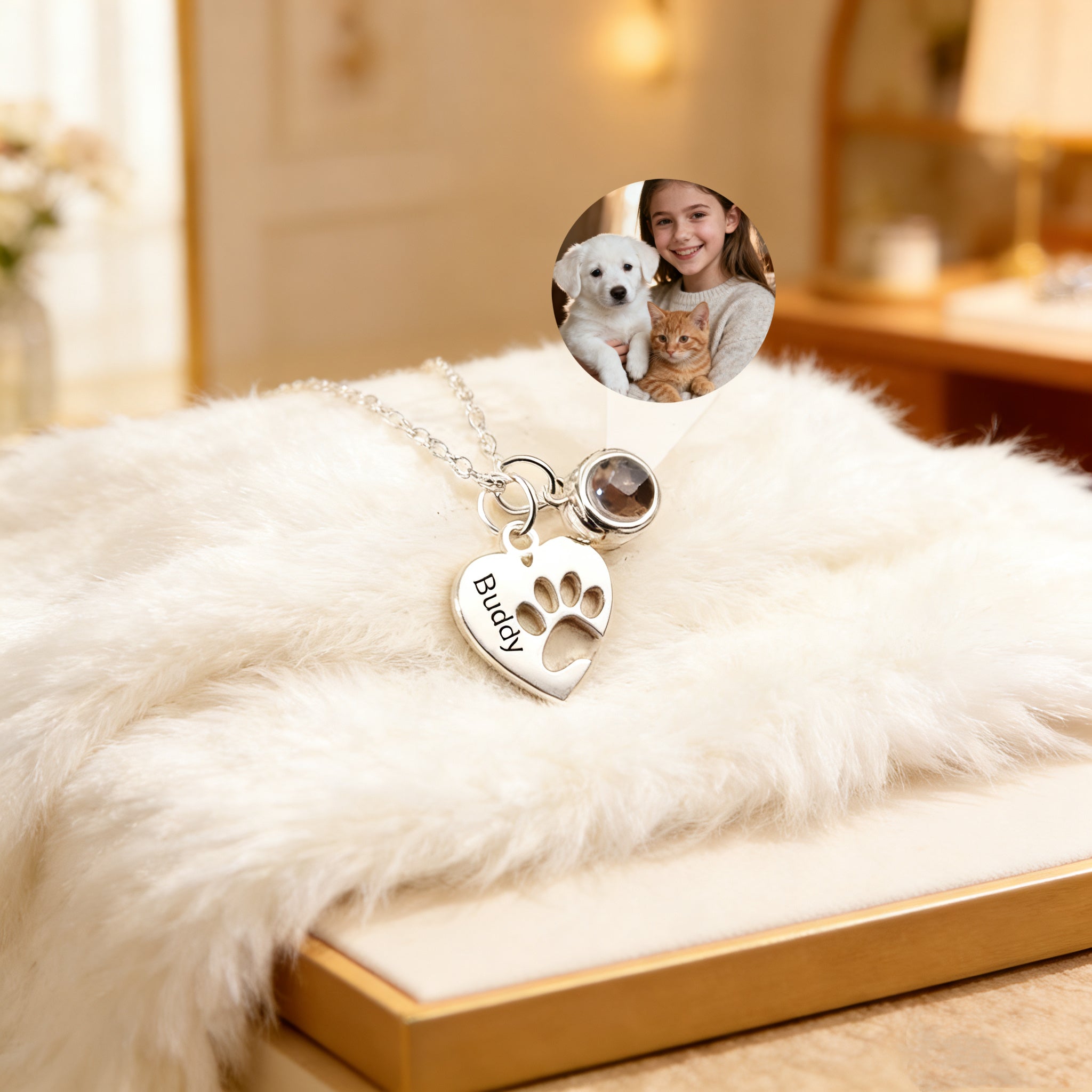 「Paw Print Imprint」Custom Projection ＆Engraved Necklace