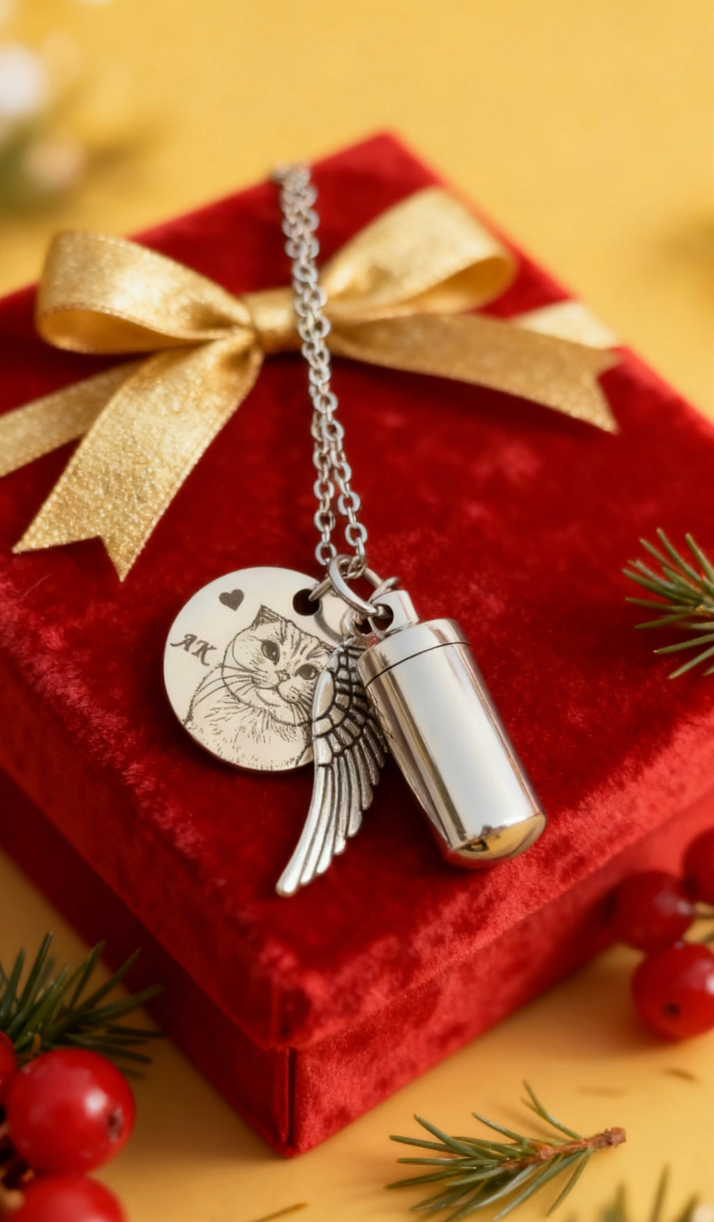 「Winged Angel」Custom Pet Hair & Ashes Memorial Necklace